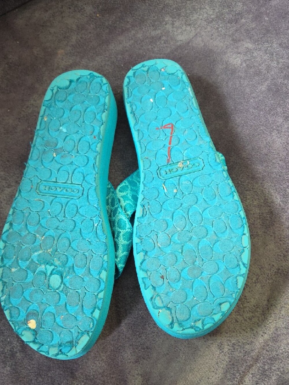 Coach Turquoise Signature Pattern Flip Flop Sandals - Picture 3 of 9